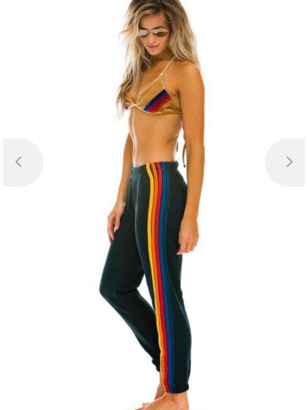 Aviator Nation Black Track Joggers with Rainbow Side Stripes